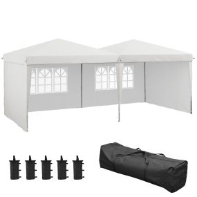 Carpa Plegable 6x3 m con Paredes Laterales Carpa para Fiestas Altura Ajustable con Bolsa de Transporte y 5 Bolsas de Arena Impermeable Gazebo para Exterior Jardín Patio Blanco