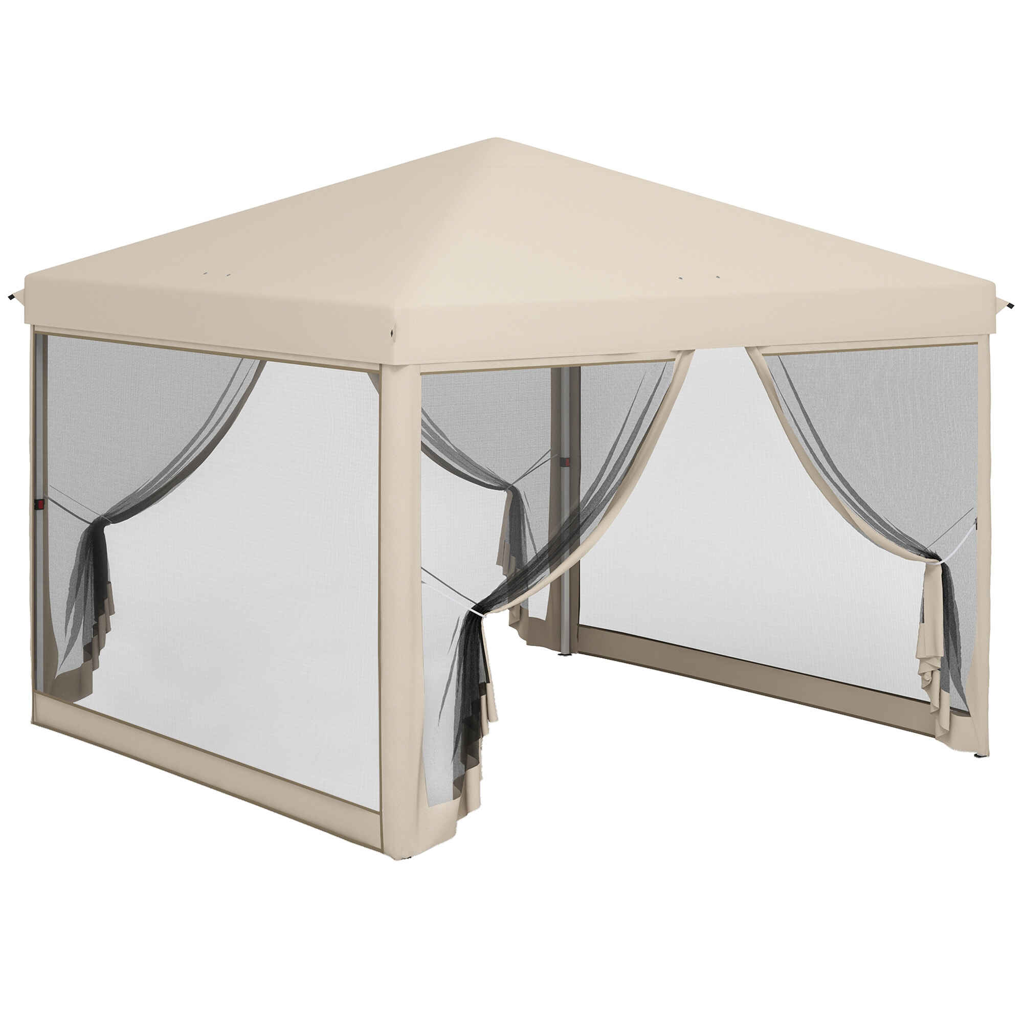 Carpa Plegable 3x3 para Exterior Cenador de Jardín Portátil con Mosquiteras Bolsa de Transporte Marco de Acero y Tela Resistente para Fiestas Camping Beige