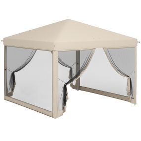 Carpa Plegable 3x3 para Exterior Cenador de Jardín Portátil con Mosquiteras Bolsa de Transporte Marco de Acero y Tela  Resistente para Fiestas Camping Beige