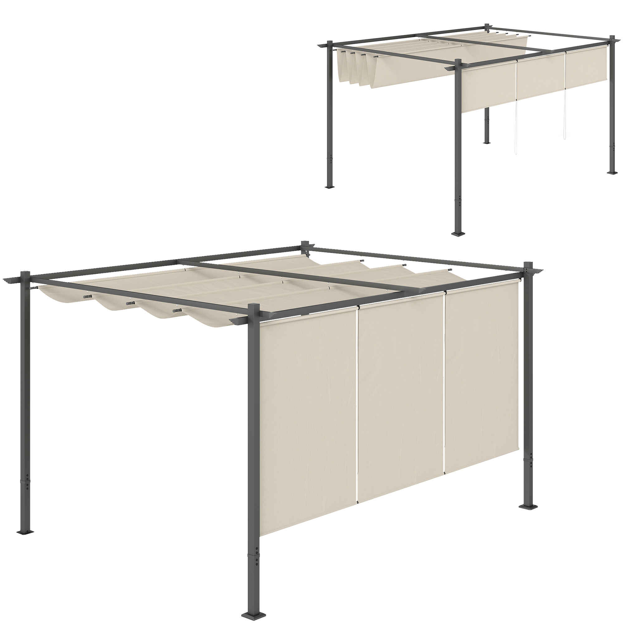Pérgola con Techo Retráctil Pérgola de 4x3 m Cenador de Pared o Independiente con Laterales Enrollables Protección UV30+ Pabellón para Jardín Patio Terraza Exterior Beige