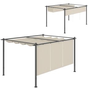 Pérgola con Techo Retráctil Pérgola de 4x3 m Cenador de Pared o Independiente con Laterales Enrollables Protección UV30+ Pabellón para Jardín Patio Terraza Exterior Beige