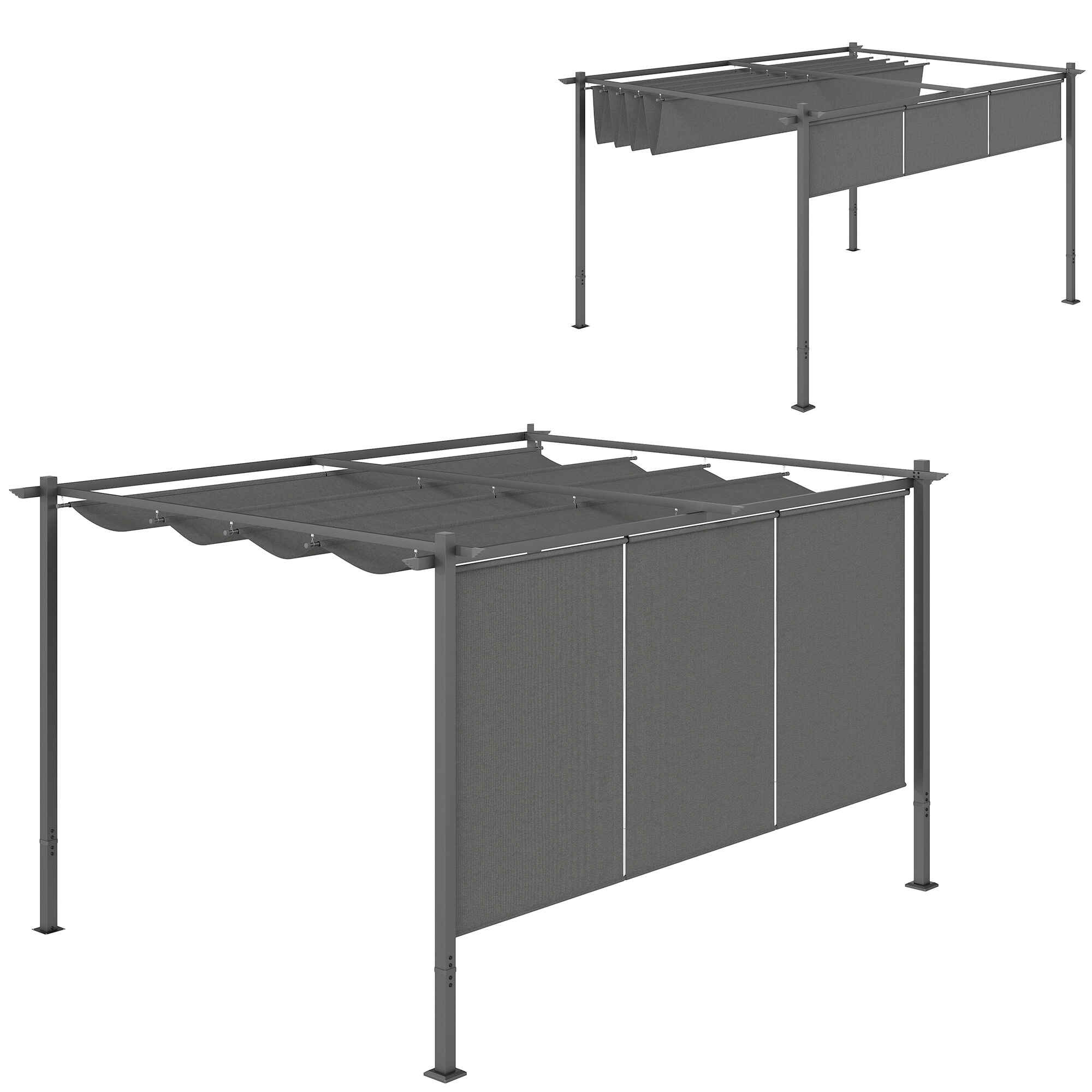 Pérgola con Techo Retráctil Pérgola de 4x3 m Cenador de Pared o Independiente con Laterales Enrollables Protección UV30+ Pabellón para Jardín Patio Terraza Exterior Gris
