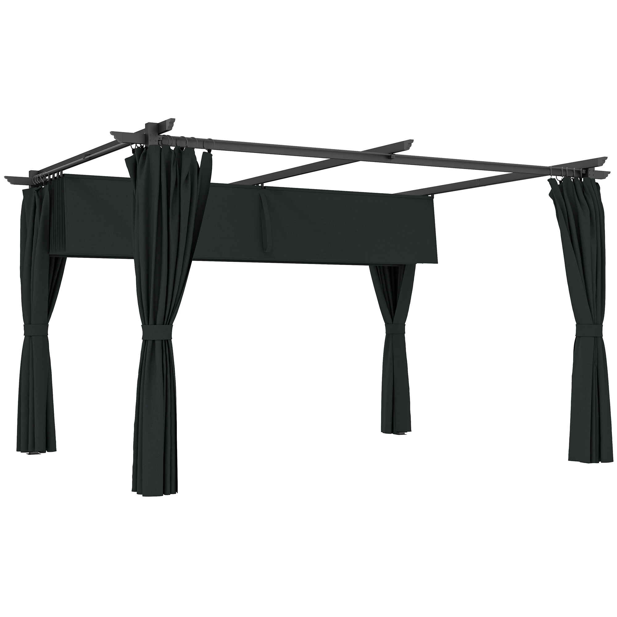 Pérgola con Techo Retráctil 4x3 m Pérgola de Aluminio con Paredes Laterales Cenador con Tela de Poliéster Anti-UV Resistente al Agua Pabellón para Jardín Patio Terraza Gris Oscuro