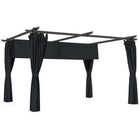 Pérgola con Techo Retráctil 4x3 m Pérgola de Aluminio con Paredes Laterales Cenador con Tela de Poliéster Anti-UV Resistente al Agua Pabellón para Jardín Patio Terraza Gris Oscuro
