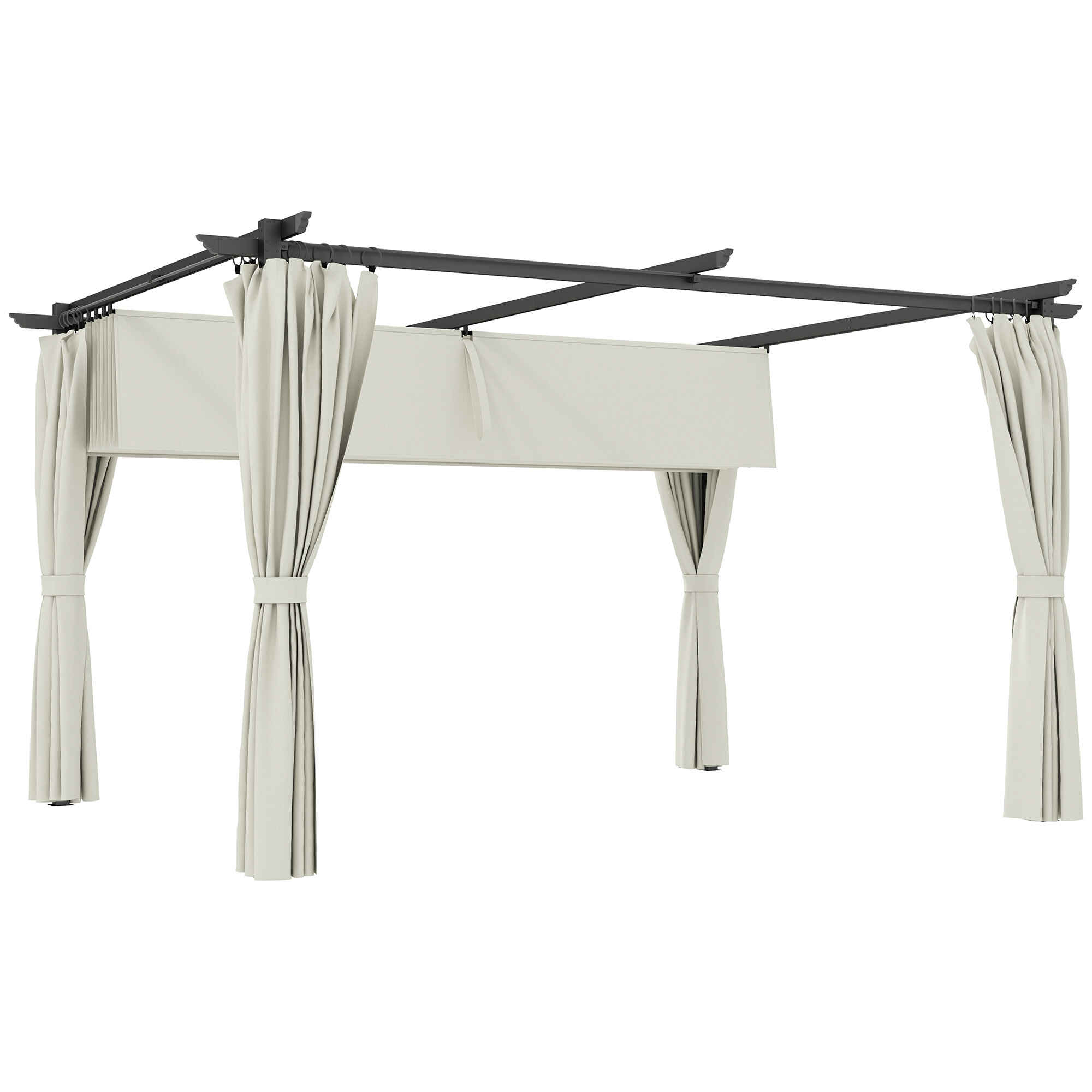 Pérgola con Techo Retráctil 4x3 m Pérgola de Aluminio con Paredes Laterales Cenador con Tela de Poliéster Anti-UV Resistente al Agua Pabellón para Jardín Patio Terraza Crema