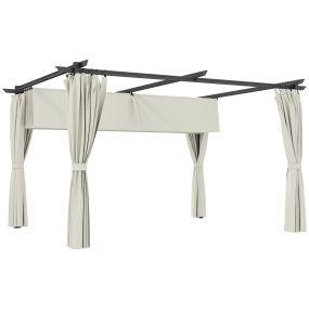Pérgola con Techo Retráctil 4x3 m Pérgola de Aluminio con Paredes Laterales Cenador con Tela de Poliéster Anti-UV Resistente al Agua Pabellón para Jardín Patio Terraza Crema