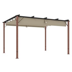 Pérgola con Techo Retráctil Pérgola de Aluminio 4x3 m Cenador con Tela de Poliéster Anti-UV Resistente al Agua Pabellón para Jardín Patio Terraza Exterior Natural y Café
