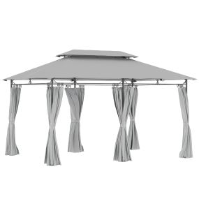 Cenador para Jardín 4x3 m Pérgola de Jardín Gazebo con Doble Techo Paredes Laterales Resistente al Agua Carpa para Exterior Terraza Patio Gris Oscuro