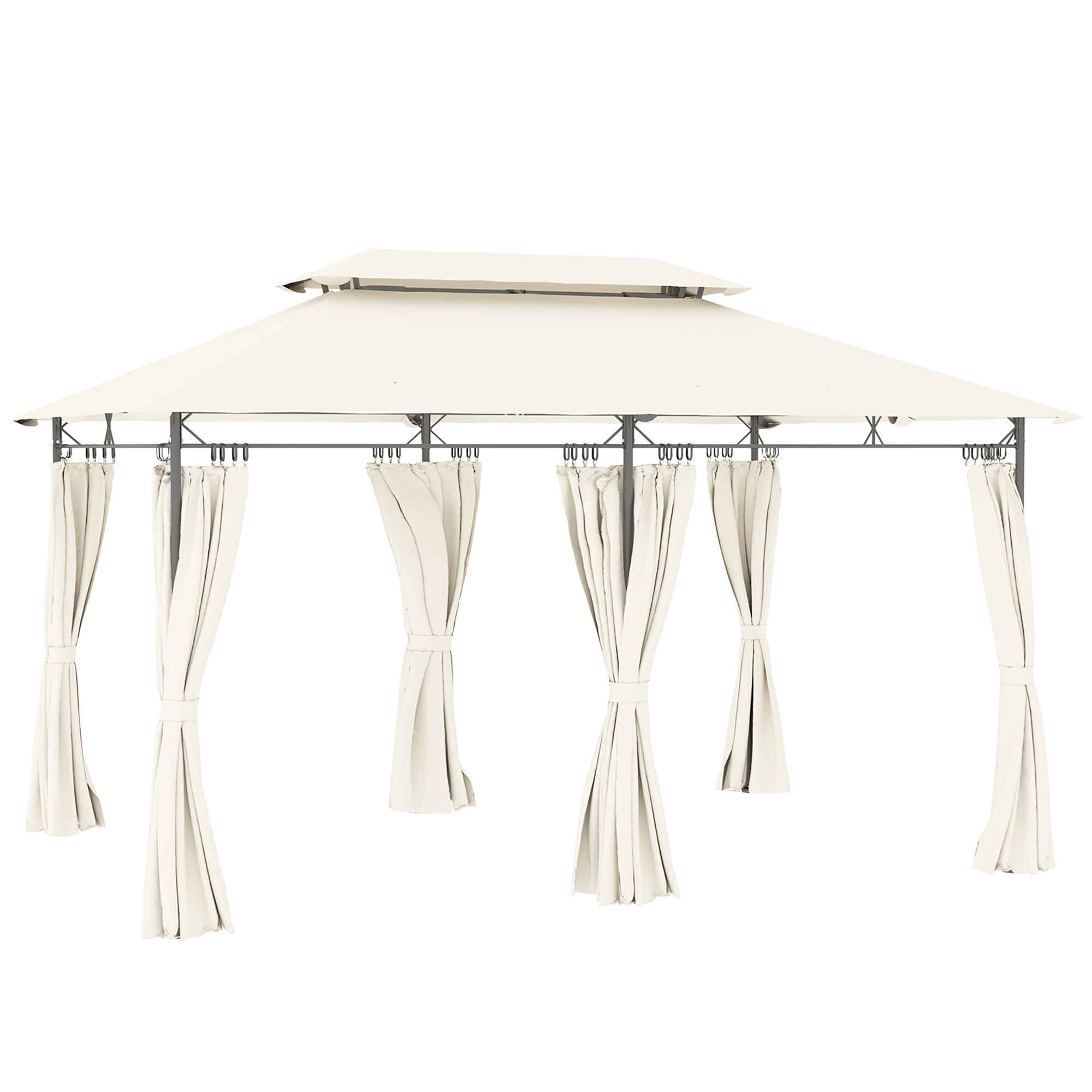 Cenador para Jardín 4x3 m Pérgola de Jardín Gazebo con Doble Techo Paredes Laterales Resistente al Agua Carpa para Exterior Terraza Patio Crema