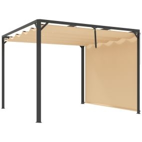 Pérgola con Techo Retráctil Pérgola de Aluminio 3x3 m Cenador con Cortina Enrollable Protección UV30+ Pabellón para Jardín Patio Terraza Exterior Caqui
