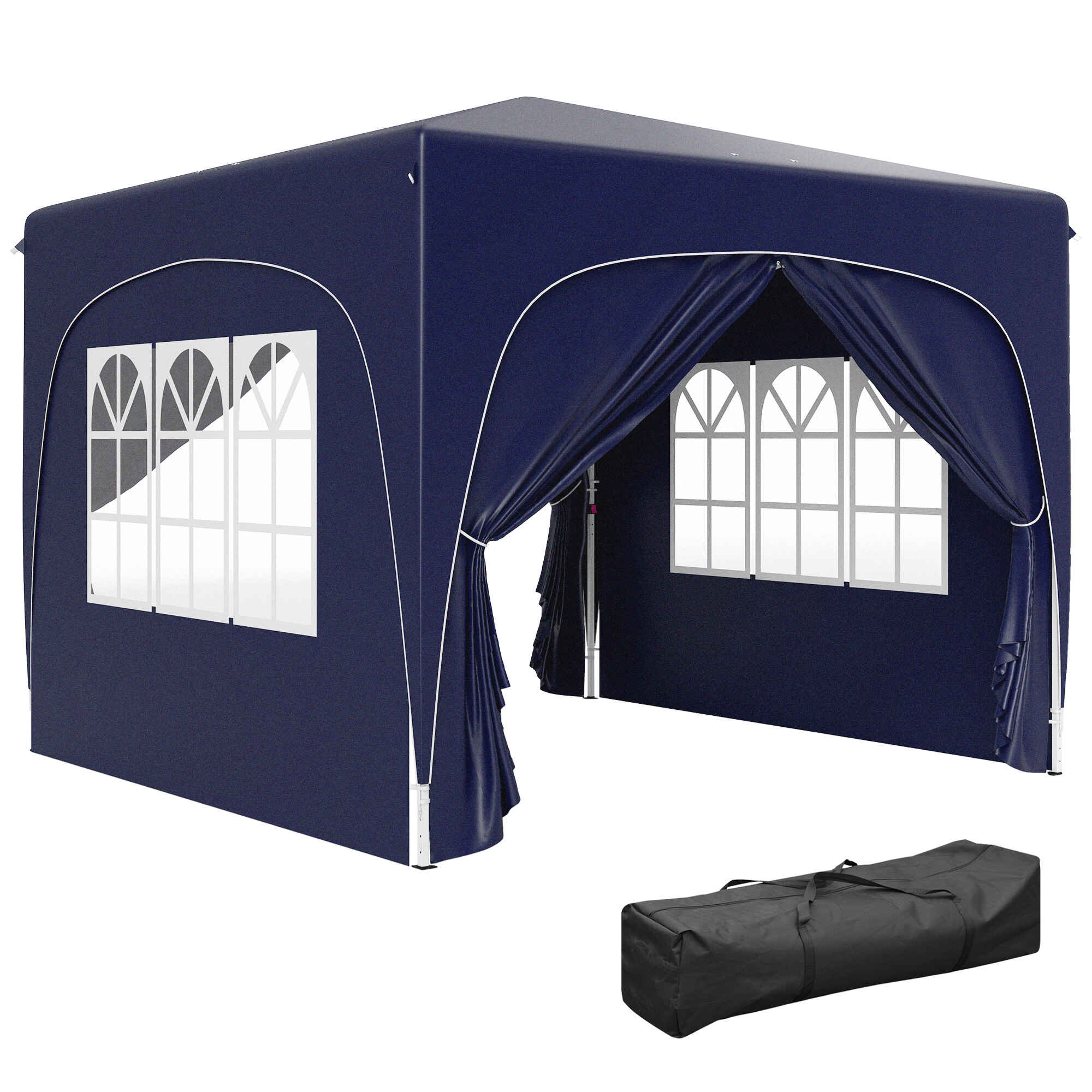 Carpa Plegable Gazabo 3x3 m con Paneles Laterales UPF50+ Cenador Pabellón de Jardín con Altura Ajustable y Bolsa de Transporte para Camping Fiestas Patio Terraza Azul Oscuro