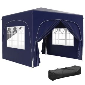 Carpa Plegable Gazabo 3x3 m con Paneles Laterales UPF50+ Cenador Pabellón de Jardín con Altura Ajustable y Bolsa de Transporte para Camping Fiestas Patio Terraza Azul Oscuro