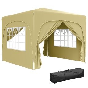 Carpa Plegable Gazabo 3x3 m con Paneles Laterales UPF50+ Cenador Pabellón de Jardín con Altura Ajustable y Bolsa de Transporte para Camping Fiestas Patio Terraza Arena