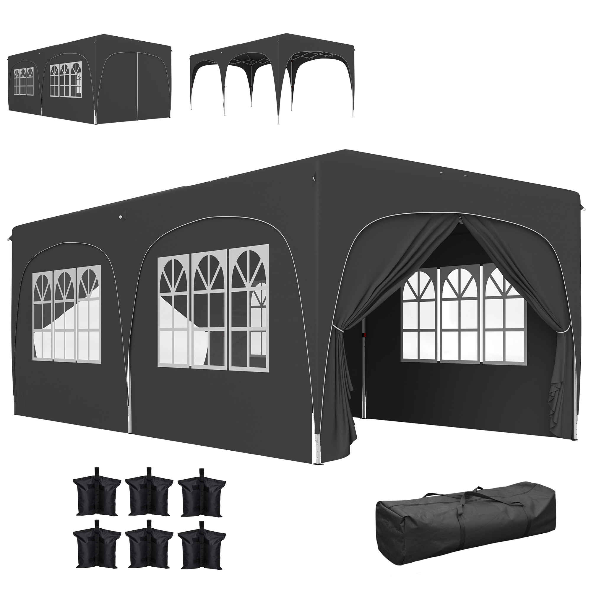 Carpa Plegable Gazebo 6x3 m Cenador Plegable con Altura Ajustable 6 Paredes Laterales Anti-UV y Bolsa de Transporte Pabellón de Jardín para Camping Fiestas Gris Oscuro