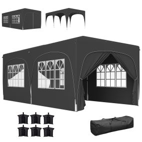 Carpa Plegable Gazebo 6x3 m Cenador Plegable con Altura Ajustable 6 Paredes Laterales Anti-UV y Bolsa de Transporte Pabellón de Jardín para Camping Fiestas Gris Oscuro