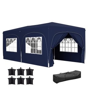 Carpa Plegable Gazabo 3x6 m con Paneles Laterales UPF50+ Cenador Pabellón de Jardín con Altura Ajustable y Bolsa de Transporte para Camping Fiestas Patio Terraza Azul Oscuro