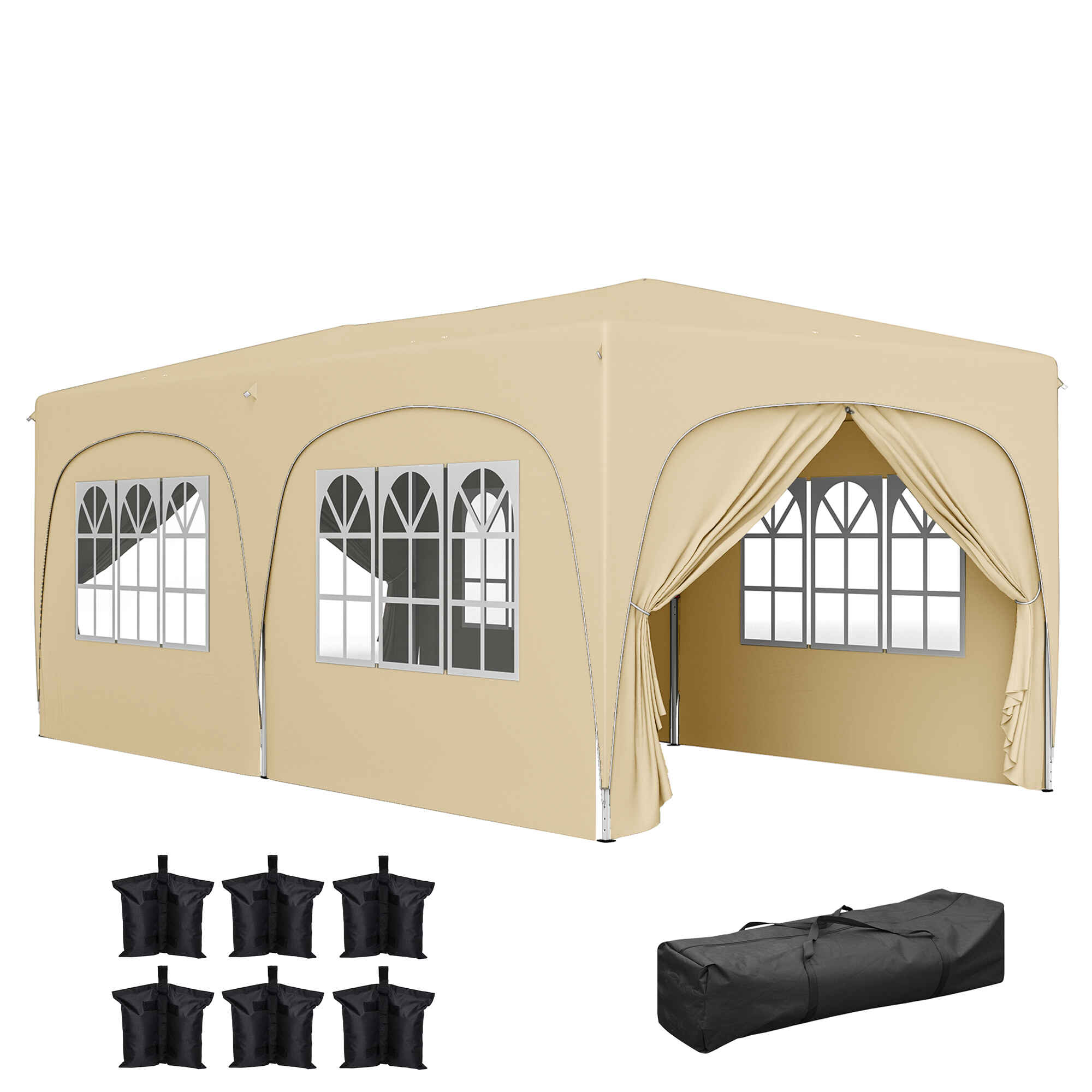 Carpa Plegable Gazabo 3x6 m con Paneles Laterales UPF50+ Cenador Pabellón de Jardín con Altura Ajustable y Bolsa de Transporte para Camping Fiestas Patio Terraza Arena