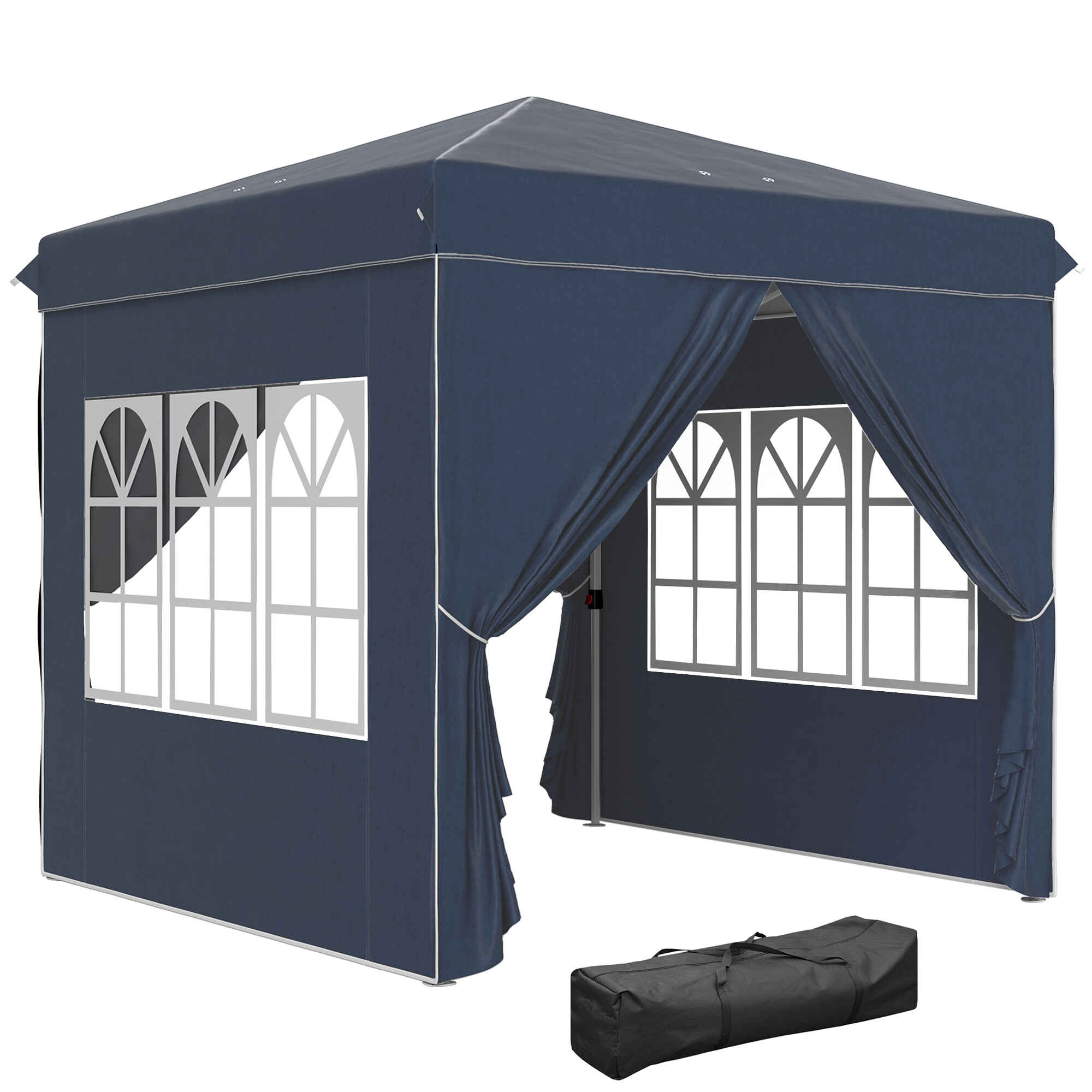 Carpa Plegable Pop-up Gazebo 2,5x2,5 m Cenador Plegable con 4 Paredes Laterales Anti-UV Altura Ajustable y Bolsa de Transporte para Camping Fiestas Azul Oscuro
