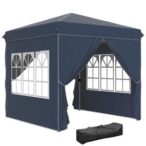 Carpa Plegable Pop-up Gazebo 2,5x2,5 m Cenador Plegable con 4 Paredes Laterales Anti-UV Altura Ajustable y Bolsa de Transporte para Camping Fiestas Azul Oscuro