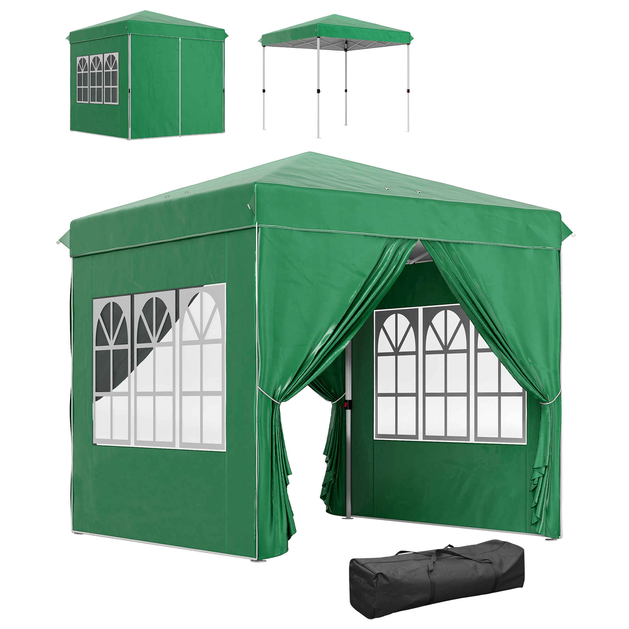 Carpa Plegable Pop-up Gazebo 2,5x2,5 m Cenador Plegable con 4 Paredes Laterales Anti-UV Altura Ajustable y Bolsa de Transporte para Camping Fiestas Verde Oscuro