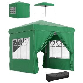 Carpa Plegable Pop-up Gazebo 2,5x2,5 m Cenador Plegable con 4 Paredes Laterales Anti-UV Altura Ajustable y Bolsa de Transporte para Camping Fiestas Verde Oscuro