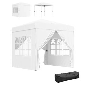 Carpa Plegable Pop-up Gazebo 2,5x2,5 m Cenador Plegable con 4 Paredes Laterales Anti-UV Altura Ajustable y Bolsa de Transporte para Camping Fiestas Blanco