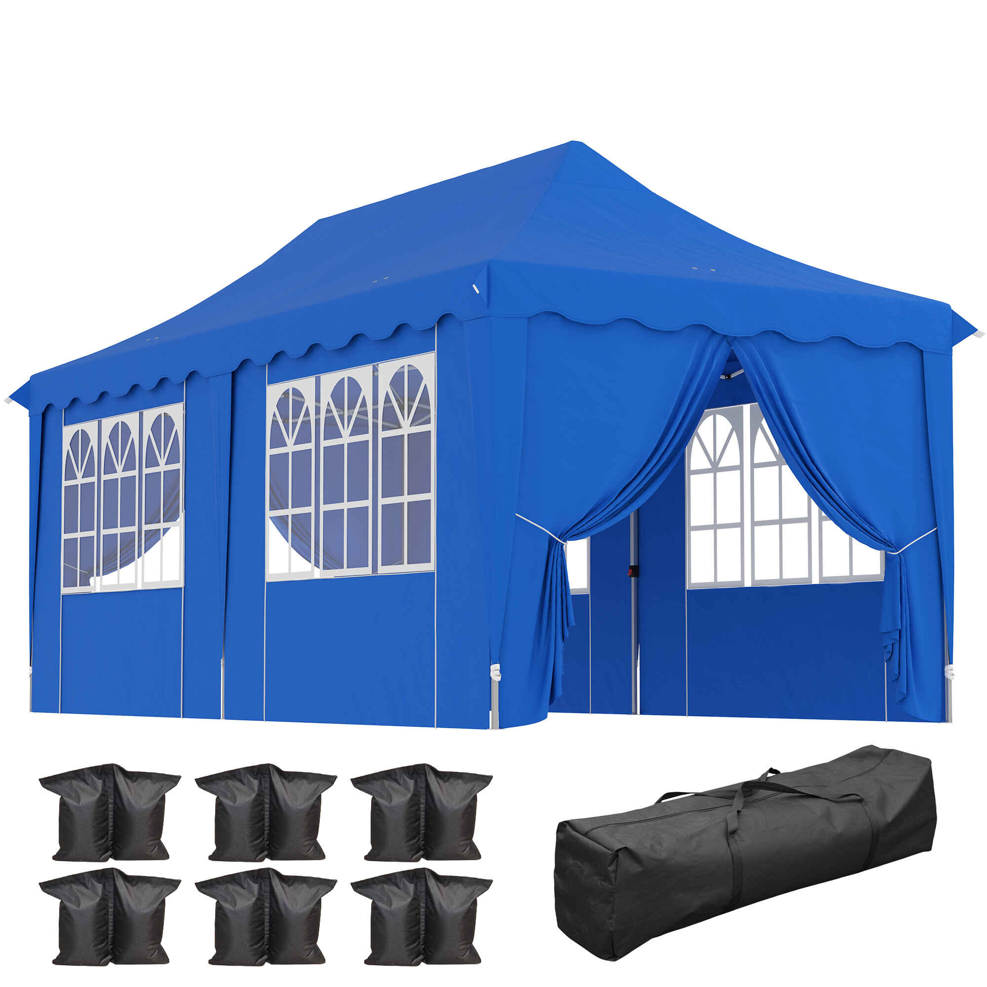 Carpa Plegable Pop-up Gazebo 6x3 m Cenador Plegable con 6 Paredes Laterales Anti-UV Altura Ajustable Bolsa de Arena y Bolsa de Transporte para Camping Fiestas Azul