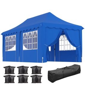 Carpa Plegable Pop-up Gazebo 6x3 m Cenador Plegable con 6 Paredes Laterales Anti-UV Altura Ajustable Bolsa de Arena y Bolsa de Transporte para Camping Fiestas Azul