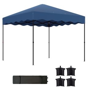 Carpa Plegable Pop-up Gazebo 3x3 m Cenador Plegable con Protección UV 50+ Altura Ajustable Bolsa de Arena y Bolsa con Ruedas para Camping Fiestas Azul Oscuro