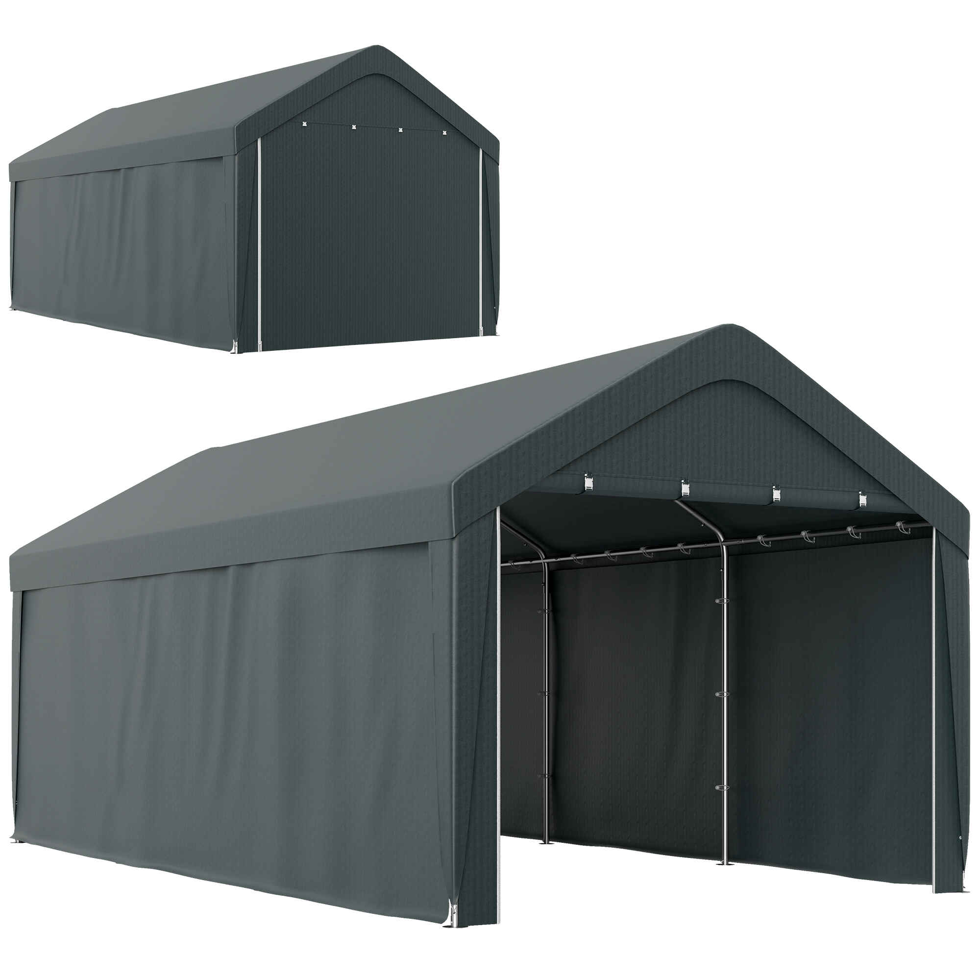 Carpa Garaje 6x3 m Garaje Exterior para Coche Impermeable Cobertizo de Exterior Anti-UV con Paredes Laterales Desmontables y 2 Puertas con Cremallera Gris Oscuro