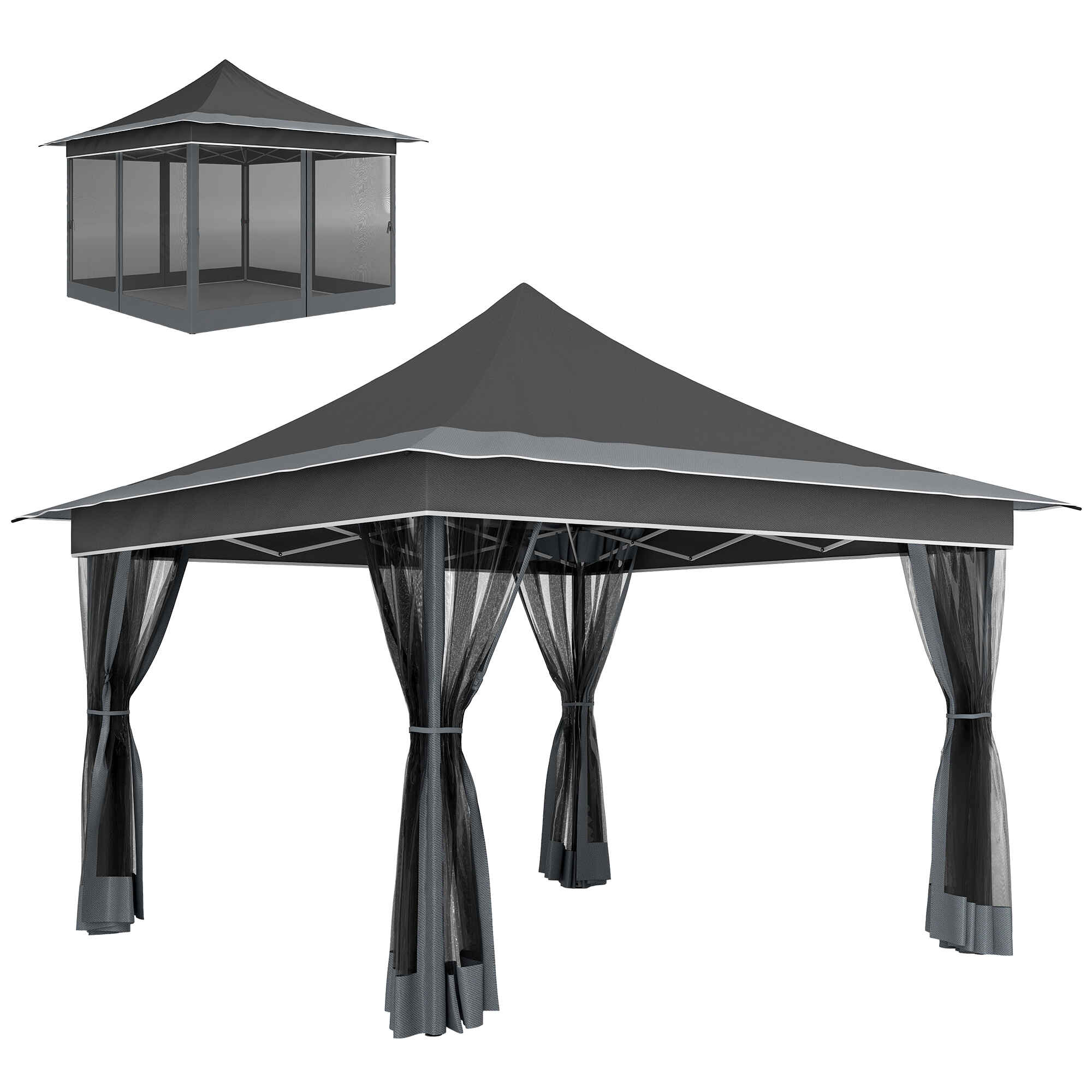 Carpa Plegable 3,5x3,5x3 m Cenador de Jardín con Altura Ajustable 4 Mosquiteras Protección UV50+ Impermeable y Bolsa de Transporte Gazebo para Exterior Fiestas Camping Gris Oscuro