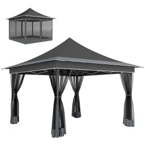 Carpa Plegable 3,5x3,5x3 m Cenador de Jardín con Altura Ajustable 4 Mosquiteras Protección UV50+ Impermeable y Bolsa de Transporte Gazebo para Exterior Fiestas Camping Gris Oscuro