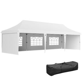 Carpa Plegable 9x3x3 m Cenador de Jardín con Altura Ajustable Paredes Laterales Ventanas Protección UV50+ Impermeable y Bolsa de Transporte Gazebo para Exterior Fiestas Camping Blanco