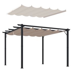 Conjunto de Pérgola Incluye 1 Pérgola de Jardín de Aluminio 3x3 m con Techo Retráctil y 1 Cubierta para Pérgola para Patio Terraza Exterior Café y Crema