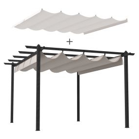 Conjunto de Pérgola Incluye 1 Pérgola de Jardín 4x3 m con Techo Retráctil y 1 Cubierta para Pérgola para Patio Terraza Exterior Crema