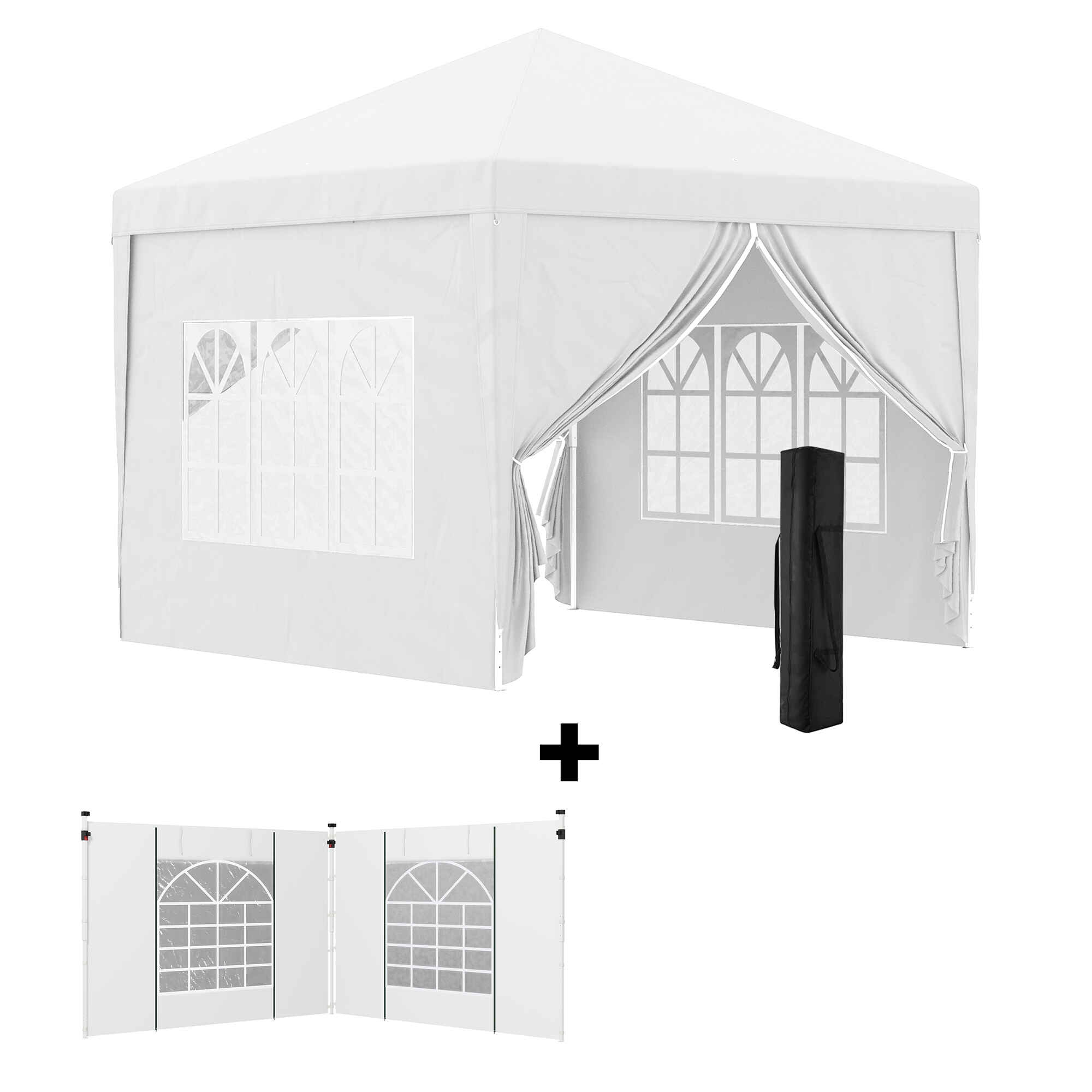 Conjunto de Carpa Incluye 1 Carpa Plegable 3x3 m Impermeable con 4 Paredes Desmontables y 2 Paredes Laterales 3x2 m para Carpa 3x3 m o 3x6 m Blanco