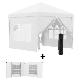 Conjunto de Carpa Incluye 1 Carpa Plegable 3x3 m Impermeable con 4 Paredes Desmontables y 2 Paredes Laterales 3x2 m para Carpa 3x3 m o 3x6 m Blanco