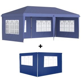 Conjunto de Carpa Incluye 1 Carpa Plegable 6x3 m Impermeable con 4 Laterales Desmontables y 2 Paredes Laterales 3x2 m para Carpa 3x3 m o 3x6 m Azul