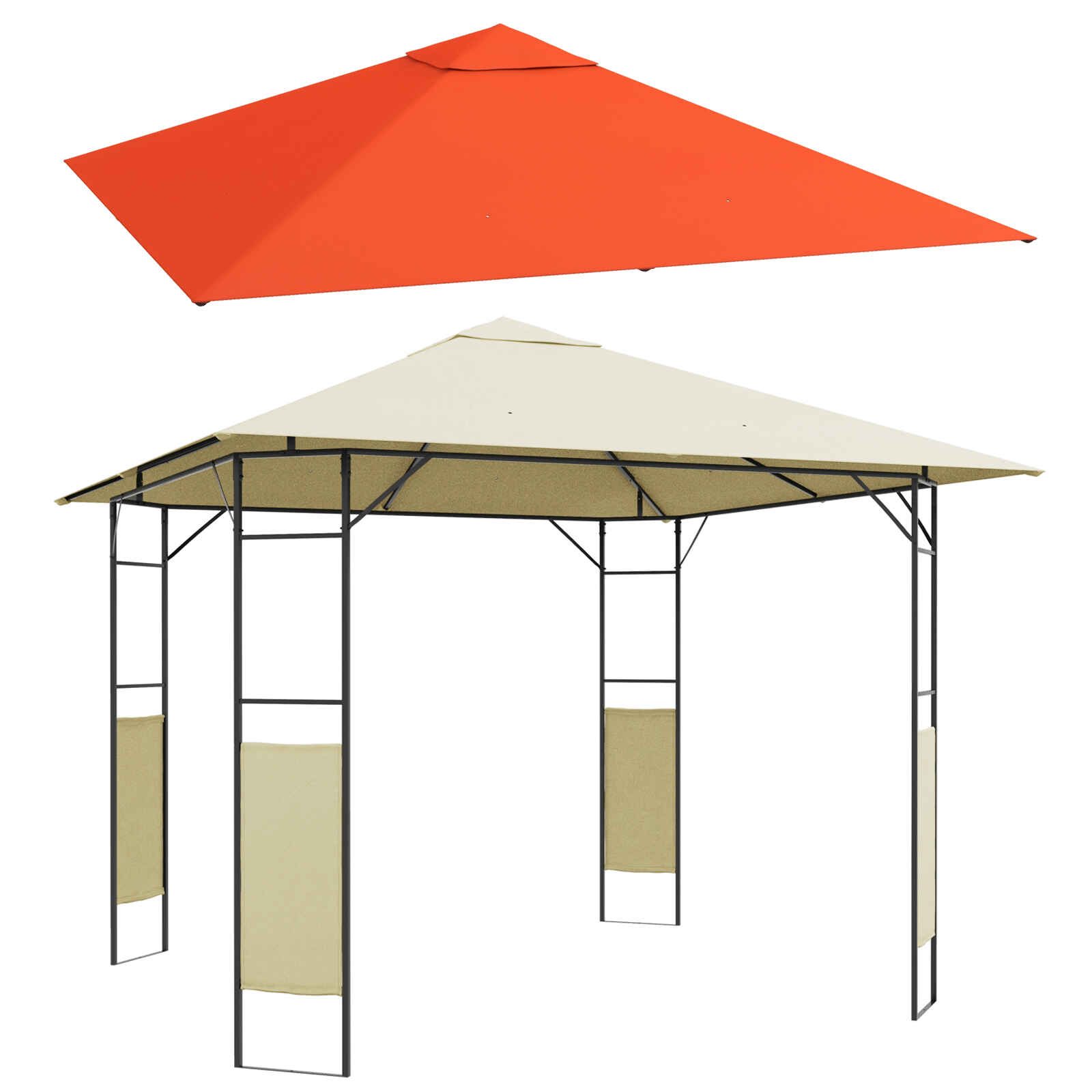 Conjunto de Cenador de Jardín 3x3x2,6 m y Techo de Repuesto 3x3 m con Orificios de Drenaje para Patio Terraza Crema y Naranja