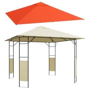 Conjunto de Cenador de Jardín 3x3x2,6 m y Techo de Repuesto 3x3 m con Orificios de Drenaje para Patio Terraza Crema y Naranja
