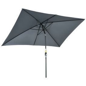 Sombrilla de Aluminio 200x300x253 cm Parasol Rectangular de Jardín Inclinable con Manivela y Poste Desmontable Anti-UV para Terraza Piscina Patio Exterior Gris