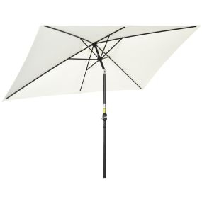 Sombrilla de Aluminio 200x300x253 cm Parasol Rectangular de Jardín Inclinable con Manivela y Poste Desmontable Anti-UV para Terraza Piscina Patio Exterior Crema