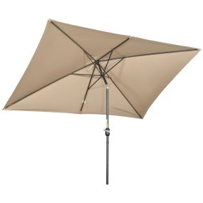 Sombrilla de Aluminio 200x300x253 cm Parasol Rectangular de Jardín Inclinable con Manivela y Poste Desmontable para Terraza Piscina Patio Exterior Caqui