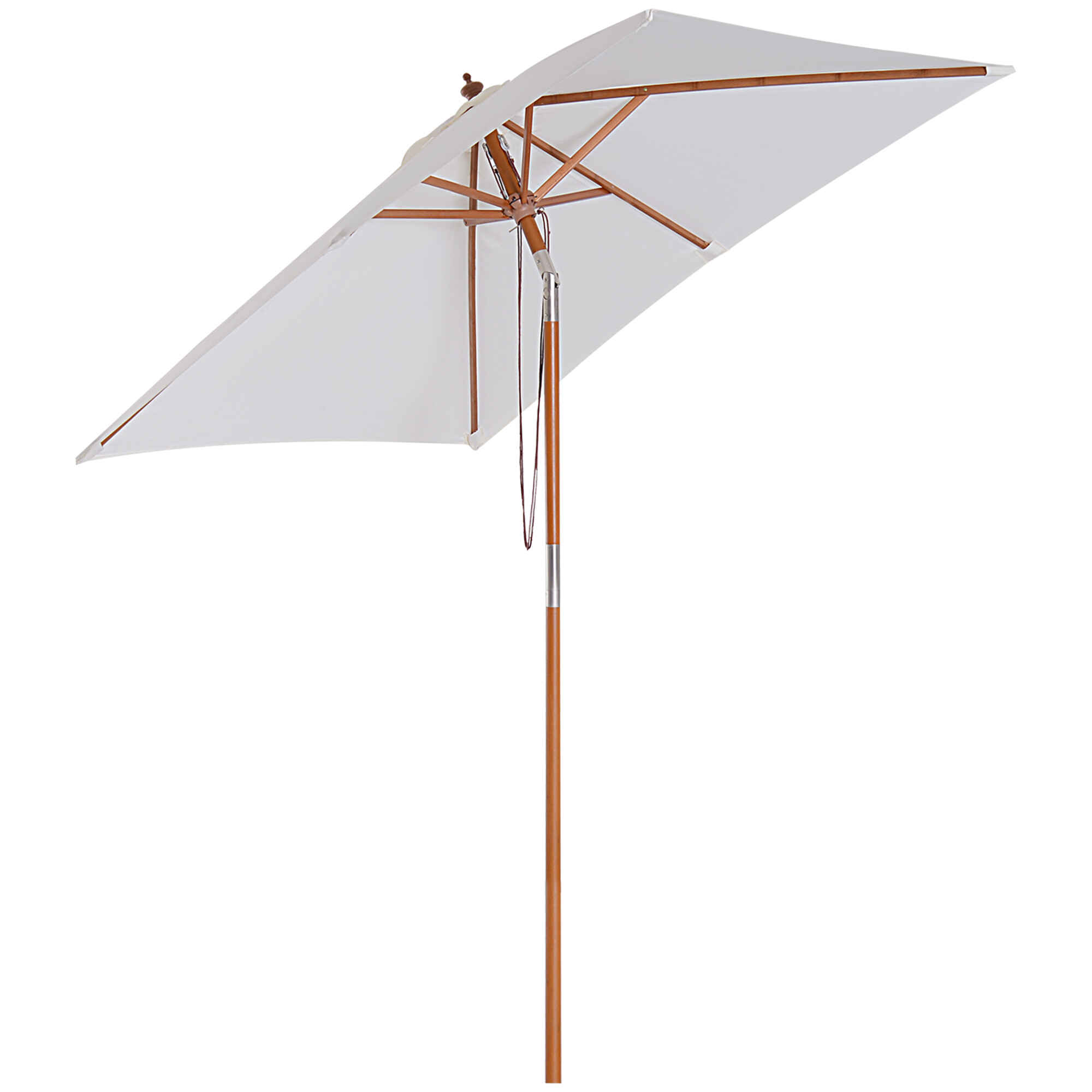 Sombrilla Terraza Exterior 200x150 cm Sombrilla de Jardín Rectangular con Ángulo Ajustable Mástil de Madera y Manivela Parasol para Patio Terraza Crema