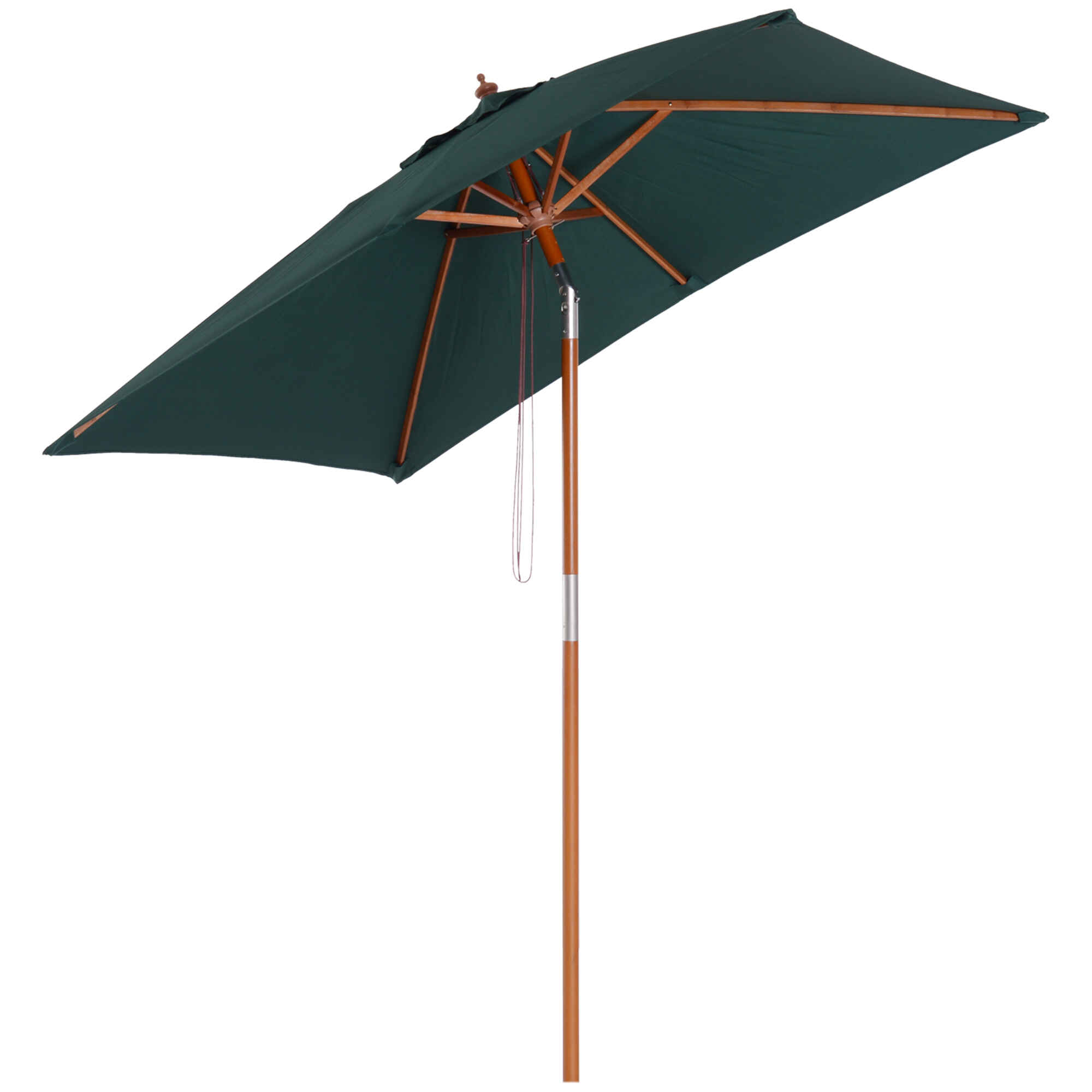 Sombrilla Terraza Exterior 200x150 cm Sombrilla de Jardín Rectangular con Ángulo Ajustable Mástil de Madera y Manivela Parasol para Patio Terraza Verde
