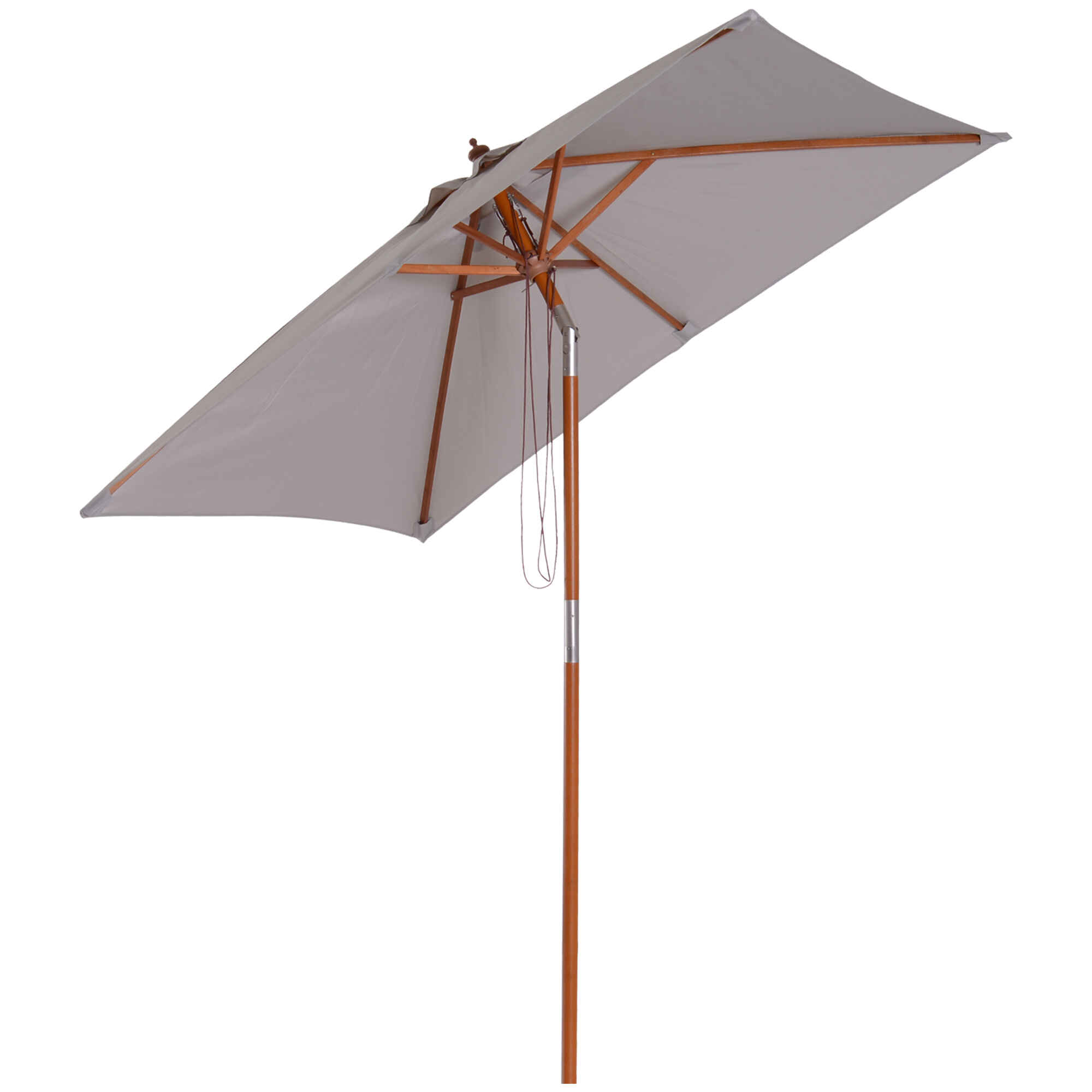 Sombrilla Terraza Exterior 200x150 cm Sombrilla de Jardín Rectangular con Ángulo Ajustable Mástil de Madera y Manivela Parasol para Patio Terraza Gris