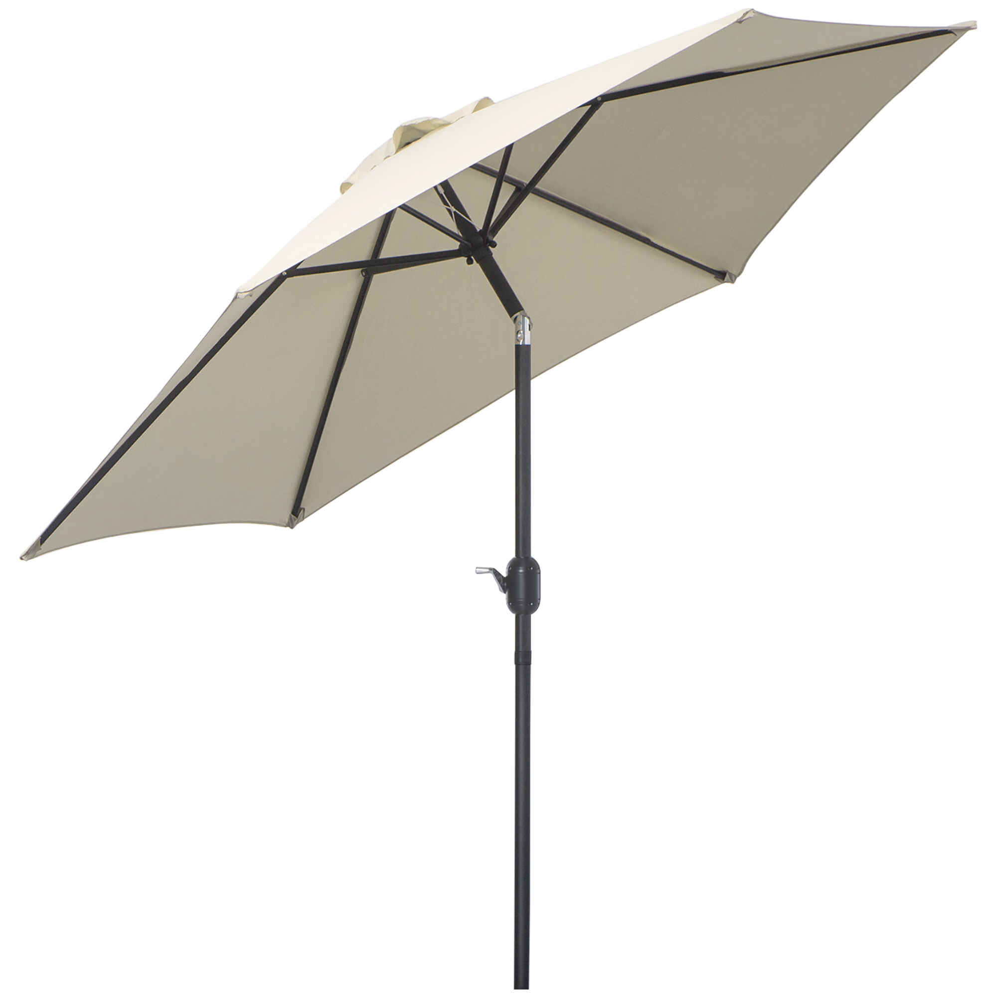 Sombrilla para Jardín de Aluminio Ø260x235 cm Parasol de Jardín Reclinable con Manivela y 6 Varillas de Metal para Terraza Exterior Balcón Crema