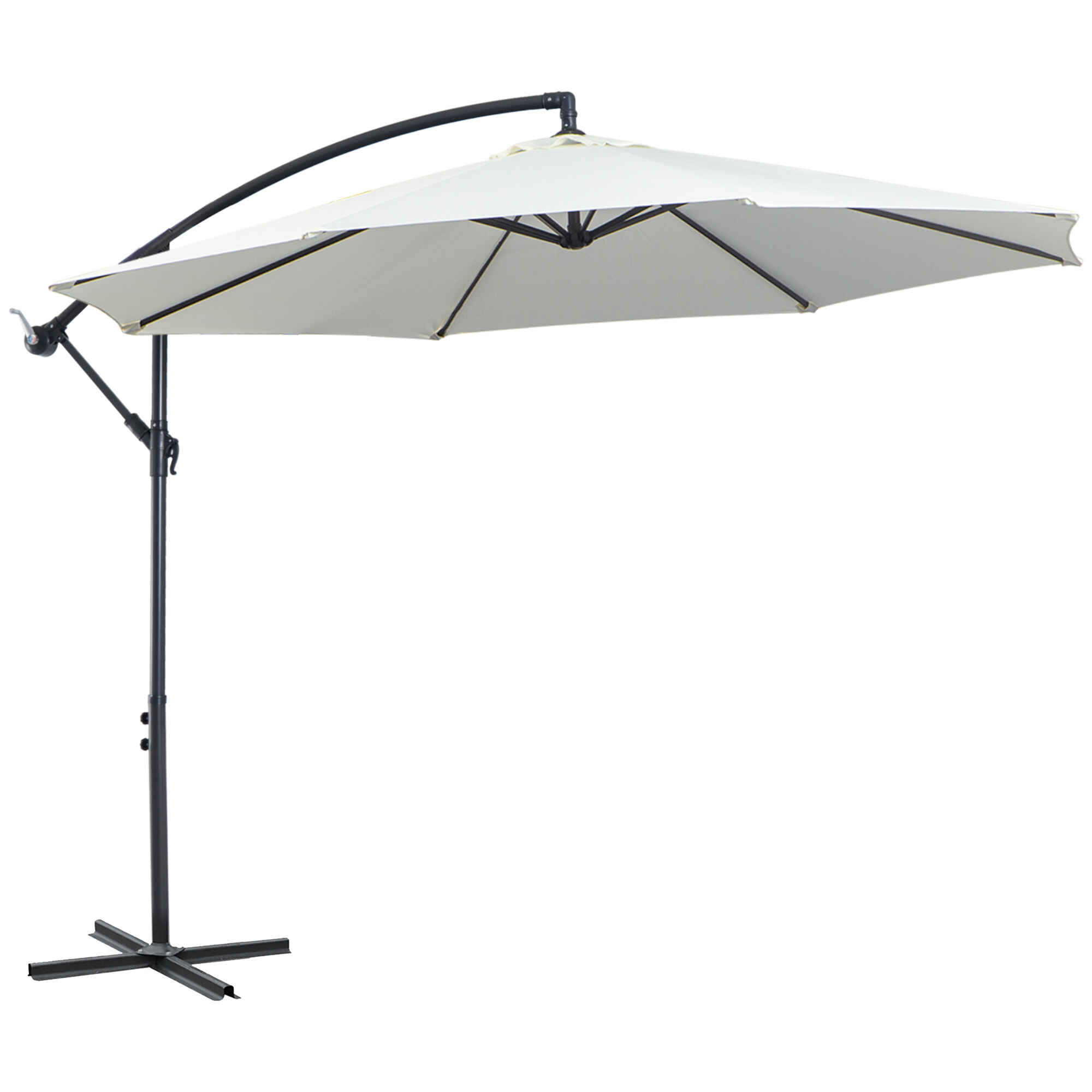 Parasol Excéntrico Ø 295 cm Sombrilla de Jardín con Ángulo Ajustable Base Cruzada y Manivela Sombrilla para Terraza Patio Crema