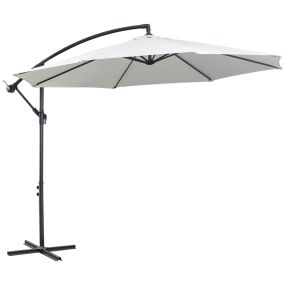 Parasol Excéntrico Ø 295 cm Sombrilla de Jardín con Ángulo Ajustable Base Cruzada y Manivela Sombrilla para Terraza Patio Crema