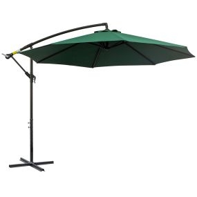 Parasol Excéntrico Ø 295 cm Sombrilla de Jardín con Ángulo Ajustable Base Cruzada y Manivela Sombrilla para Terraza Patio Verde
